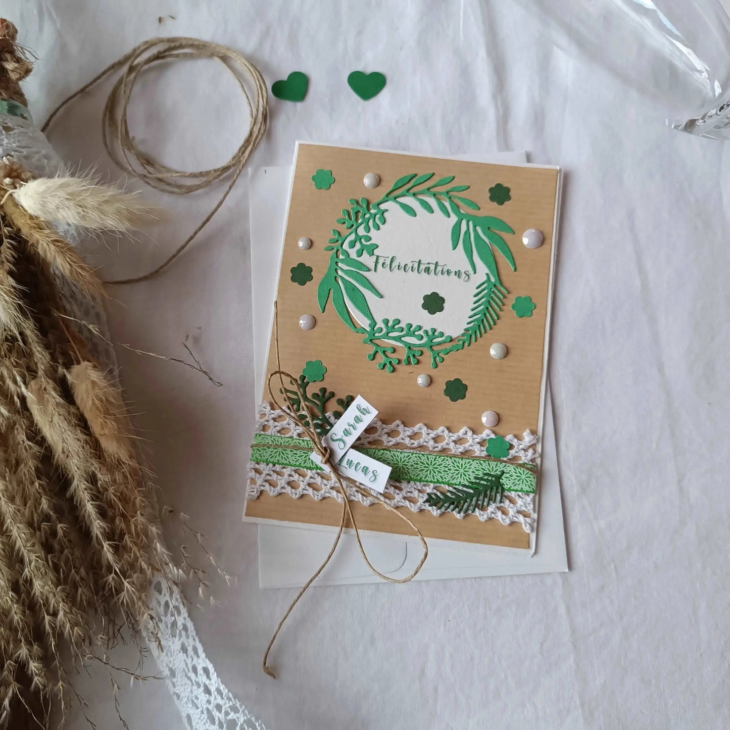 Carte mariage « Félicitations » personnalisable verte