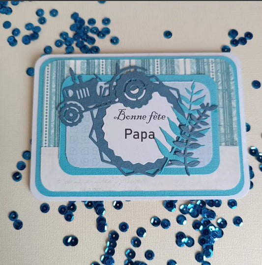 Carte fête des Pères - Bonne fête Papa - tracteur - bleu