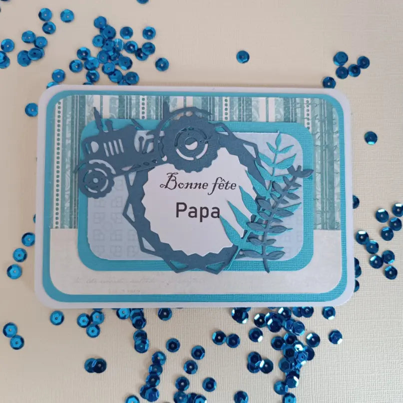 Carte fête des Pères - Bonne fête Papa - tracteur - bleu