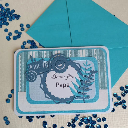 Carte fête des Pères - Bonne fête Papa - tracteur - bleu
