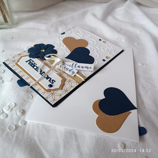 Carte de mariage félicitations - personnalisable - bleu marine et or