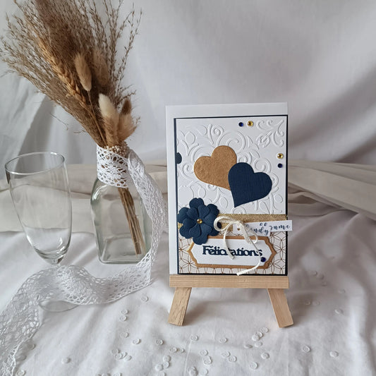 Carte de mariage Félicitations bleu marine et or de L'Atelier de Lili la souris, vue principale