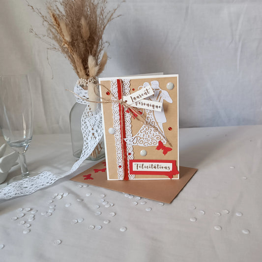 Carte de mariage Félicitations rouge et kraft de L'Atelier de Lili la souris, vue principale