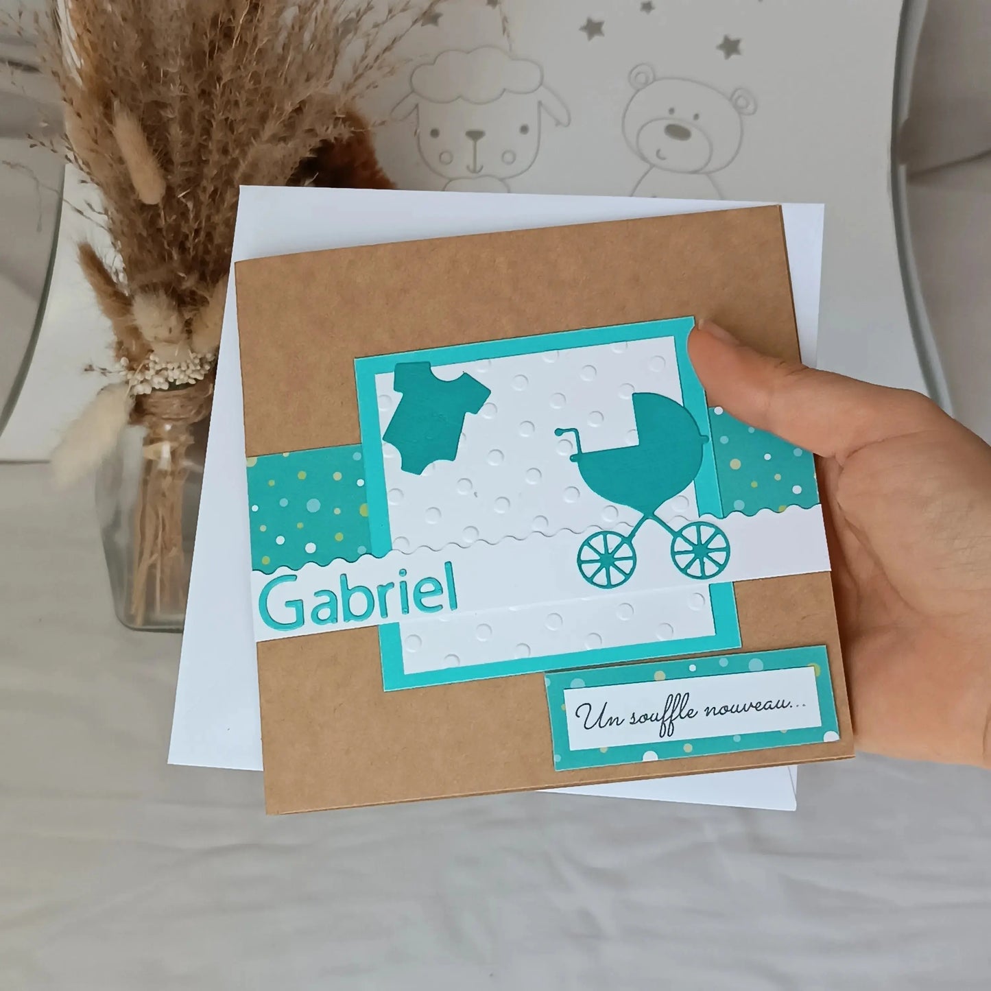 Carte de naissance « Accordons la vie » – verte - Félicitation naissance - carte de naissance de L’Atelier de Lili la souris - jolie carte de naissance - félicitation pour le bébé -idée cadeau bébé - cadeau naissance - heureuse naissance – nouveau - cadeau nourrisson - cadeau bébé fille – cadeau bébé garçon - carte naissance personnalisé - cadeau naissance personnalisé – cadeau artisanal