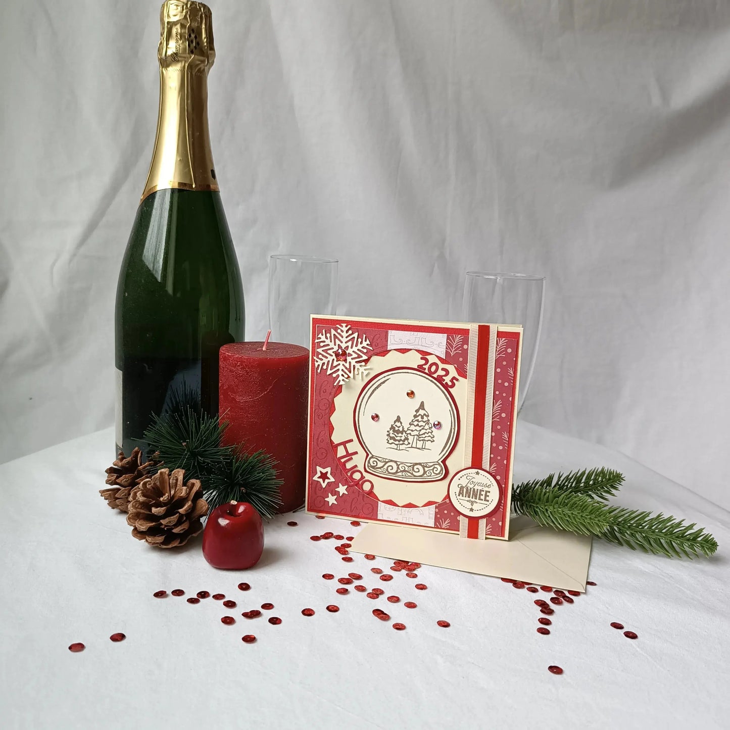 Carte de vœux bonne année personnalisée rouge de L’Atelier de Lili la souris - Carte de vœux 2025 boule à neige - carte bonne année 2026 - Carte bonne année - meilleurs vœux 2026 - carte de nouvel an - vœux de nouvel an - nouvel année 2026 - meilleurs vœux 2026 - présenter vœux 2026 - bonne année 2026 - carte de vœux année 2026 - vœux 2026