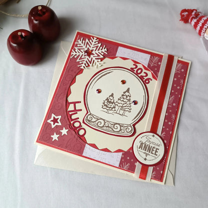 Carte de vœux bonne année personnalisée rouge de L’Atelier de Lili la souris - Carte de vœux 2025 boule à neige - carte bonne année 2026 - Carte bonne année - meilleurs vœux 2026 - carte de nouvel an - vœux de nouvel an - nouvel année 2026 - meilleurs vœux 2026 - présenter vœux 2026 - bonne année 2026 - carte de vœux année 2026 - vœux 2026