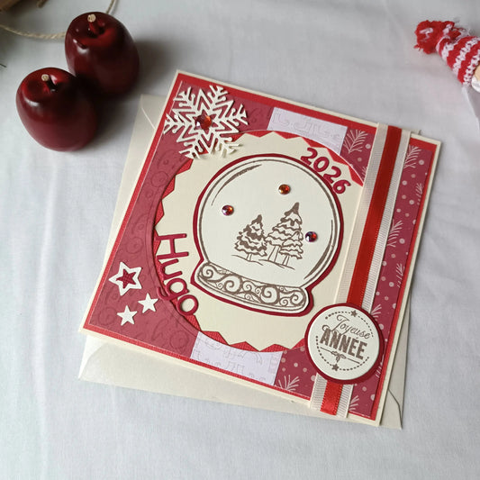 Carte de vœux bonne année personnalisée rouge de L’Atelier de Lili la souris - Carte de vœux 2025 boule à neige - carte bonne année 2026 - Carte bonne année - meilleurs vœux 2026 - carte de nouvel an - vœux de nouvel an - nouvel année 2026 - meilleurs vœux 2026 - présenter vœux 2026 - bonne année 2026 - carte de vœux année 2026 - vœux 2026