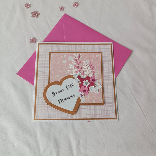 Carte fête des Mères carrée 15x15cm Cœur en Fleurs de Maman, vue principale