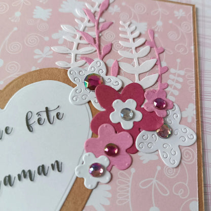 Carte Fête des Mères -Carrée 15x15cm - Cœur en Fleurs de Maman L'Atelier de Lili la souris