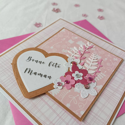Carte Fête des Mères -Carrée 15x15cm - Cœur en Fleurs de Maman L'Atelier de Lili la souris