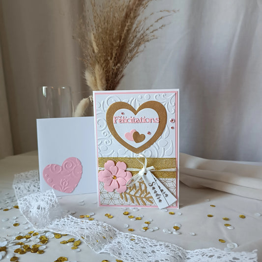 Carte de mariage Félicitations rose et or de L'Atelier de Lili la souris, vue principale