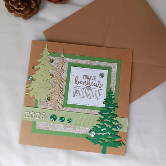 Carte de vœux joyeuse année 2026 de L’Atelier de Lili la souris - Carte de vœux 2026 sapins - carte bonne année 2026 - Carte bonne année - meilleurs vœux 2026 - carte de nouvel an - vœux de nouvel an - nouvel année 2026- meilleurs vœux 2026- présenter vœux 2026- bonne année 2026- carte de vœux année 2026- vœux 2026 - Collection Sous les sapins un Nouveau souffle pour 2026