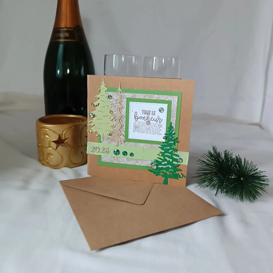 Carte de vœux joyeuse année 2026 de L’Atelier de Lili la souris - Carte de vœux 2026 sapins - carte bonne année 2026 - Carte bonne année - meilleurs vœux 2026 - carte de nouvel an - vœux de nouvel an - nouvel année 2026- meilleurs vœux 2026- présenter vœux 2026- bonne année 2026- carte de vœux année 2026- vœux 2026 - Collection Sous les sapins un Nouveau souffle pour 2026