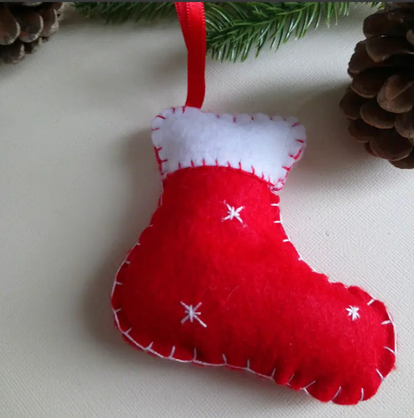 Décoration de Noël, botte de Noël, à suspendre en feutrine rouge
