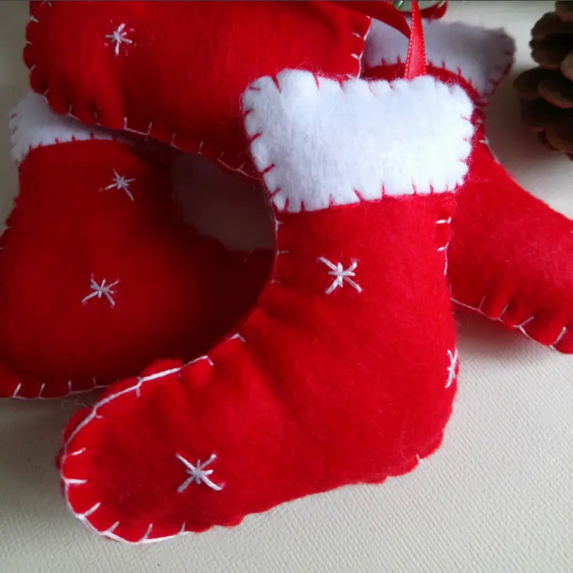 Décoration de Noël, botte de Noël, à suspendre en feutrine rouge