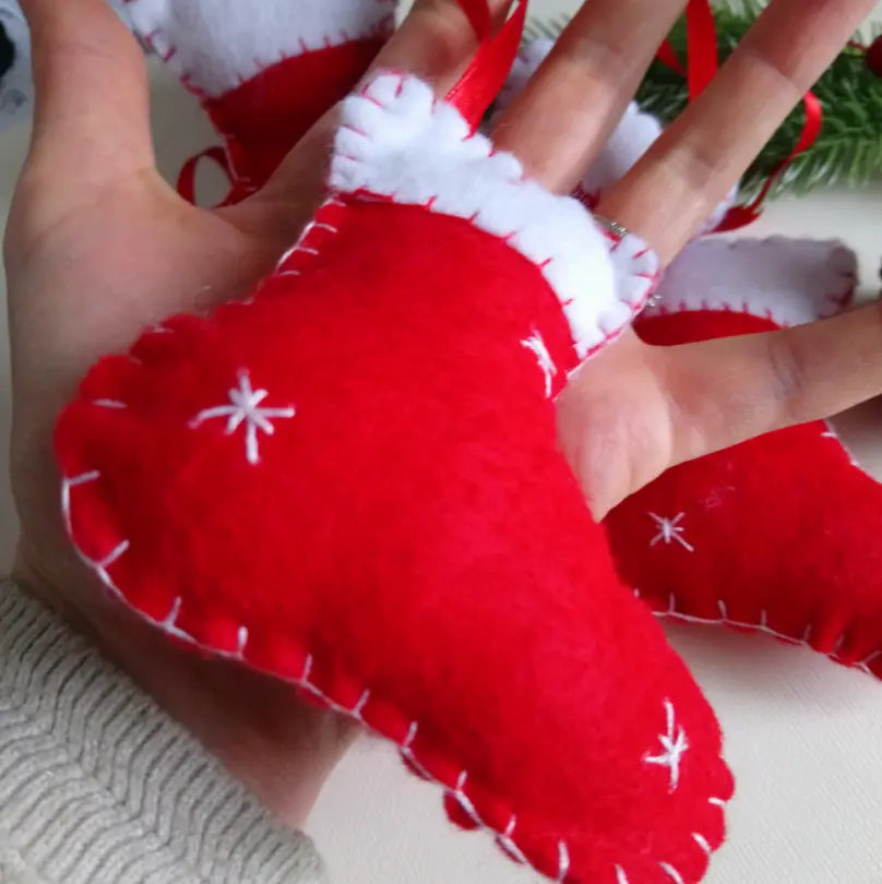 Décoration de Noël, botte de Noël, à suspendre en feutrine rouge