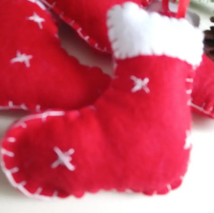 Décoration de Noël, botte de Noël, à suspendre en feutrine rouge