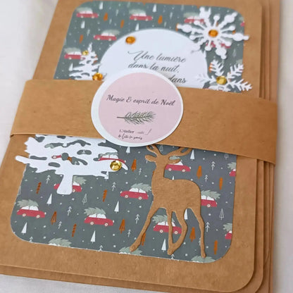 Pack de 3 cartes postales – Noël en 3 cartes : Magie & esprit de Noël - pack de cartes de Noël artisanales avec enveloppes - cartes de Noël chaleureuses et traditionnelles - cartes de vœux originales fabriquées en France - cartes de Noël en papier kraft fait main - cartes de Noël au style traditionnel - cartes de Noël pour accompagner un cadeau - cartes de vœux faites main avec citations - cartes de Noël artisanales à message - cartes de Noël fait main France - cartes de vœux créatives - cartes de vœux écor