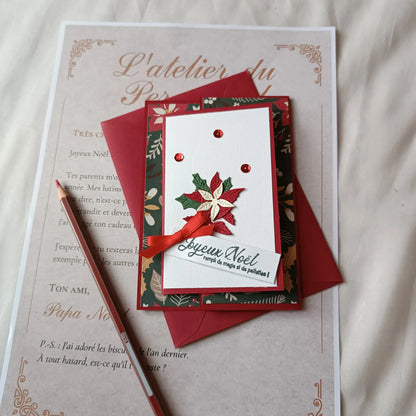 Carte noël rouge pour carte cadeau ou billet de L’Atelier de Lili la souris - Carte joyeux noël - carte de Noël - carte de vœux - idée cadeau noel - carte de vœux 2025 - noël 2025 - idée cadeau noël 2025 - idée cadeau femme noel 2025 - idée cadeau homme noel 2025 - cadeau noel 2025 - jolie carte de noel🕯️ Carte de Noël – Pochette de Noël pour carte-cadeau – rouge