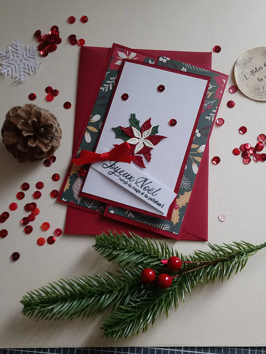 Carte noël rouge pour carte cadeau ou billet de L’Atelier de Lili la souris - Carte joyeux noël - carte de Noël - carte de vœux - idée cadeau noel - carte de vœux 2025 - noël 2025 - idée cadeau noël 2025 - idée cadeau femme noel 2025 - idée cadeau homme noel 2025 - cadeau noel 2025 - jolie carte de noel🕯️ Carte de Noël – Pochette de Noël pour carte-cadeau – rouge