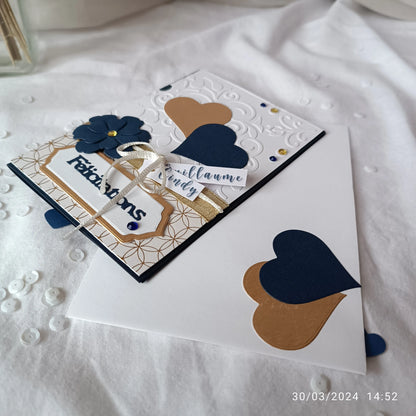 Carte de mariage félicitations - personnalisable - bleu marine et or