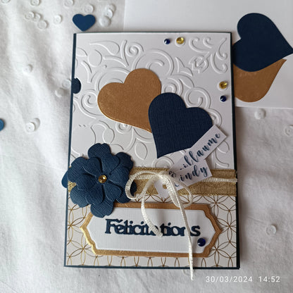 Carte de mariage félicitations - personnalisable - bleu marine et or