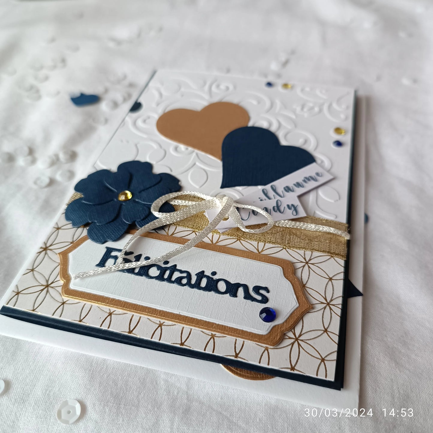 Carte de mariage félicitations - personnalisable - bleu marine et or
