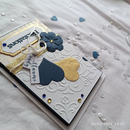Carte de mariage félicitations - personnalisable - bleu marine et or