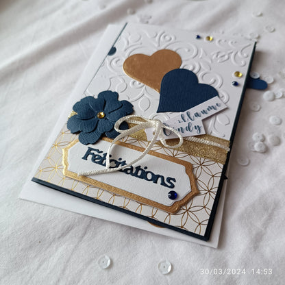 Carte de mariage félicitations - personnalisable - bleu marine et or