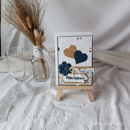 Carte de mariage félicitations - personnalisable - bleu marine et or