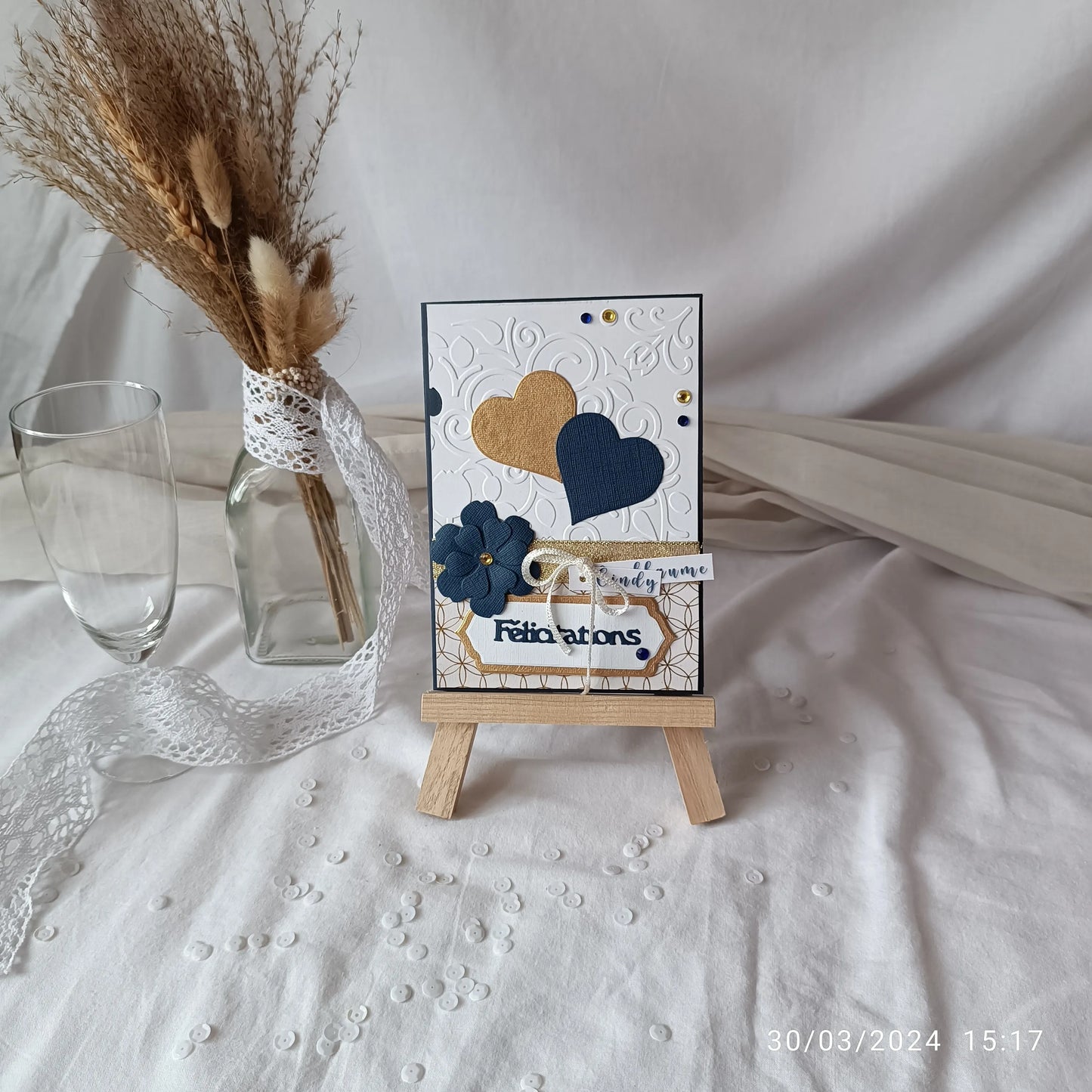 Carte de mariage félicitations - personnalisable - bleu marine et or