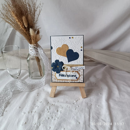 Carte de mariage félicitations - personnalisable - bleu marine et or