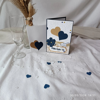 Carte de mariage félicitations - personnalisable - bleu marine et or