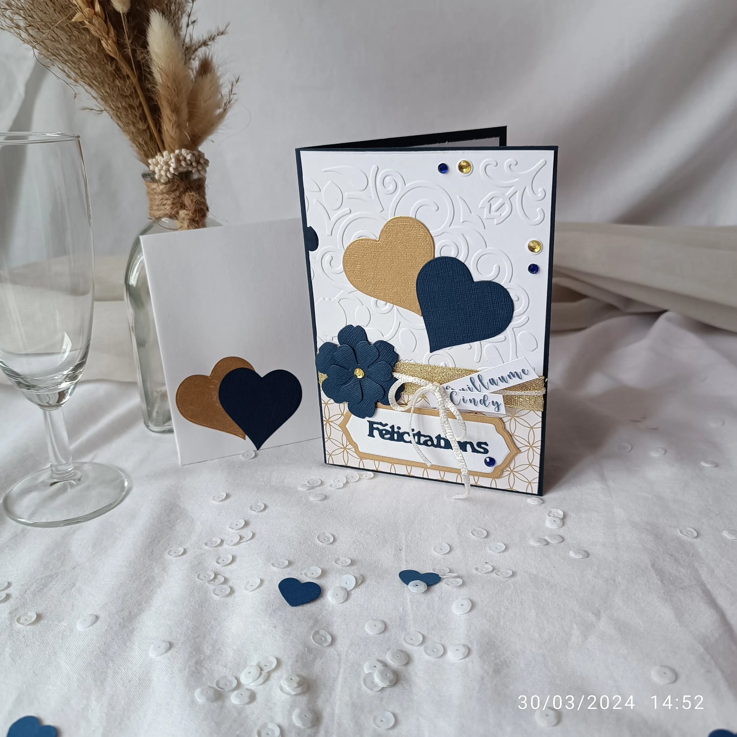 Carte de mariage félicitations - personnalisable - bleu marine et or