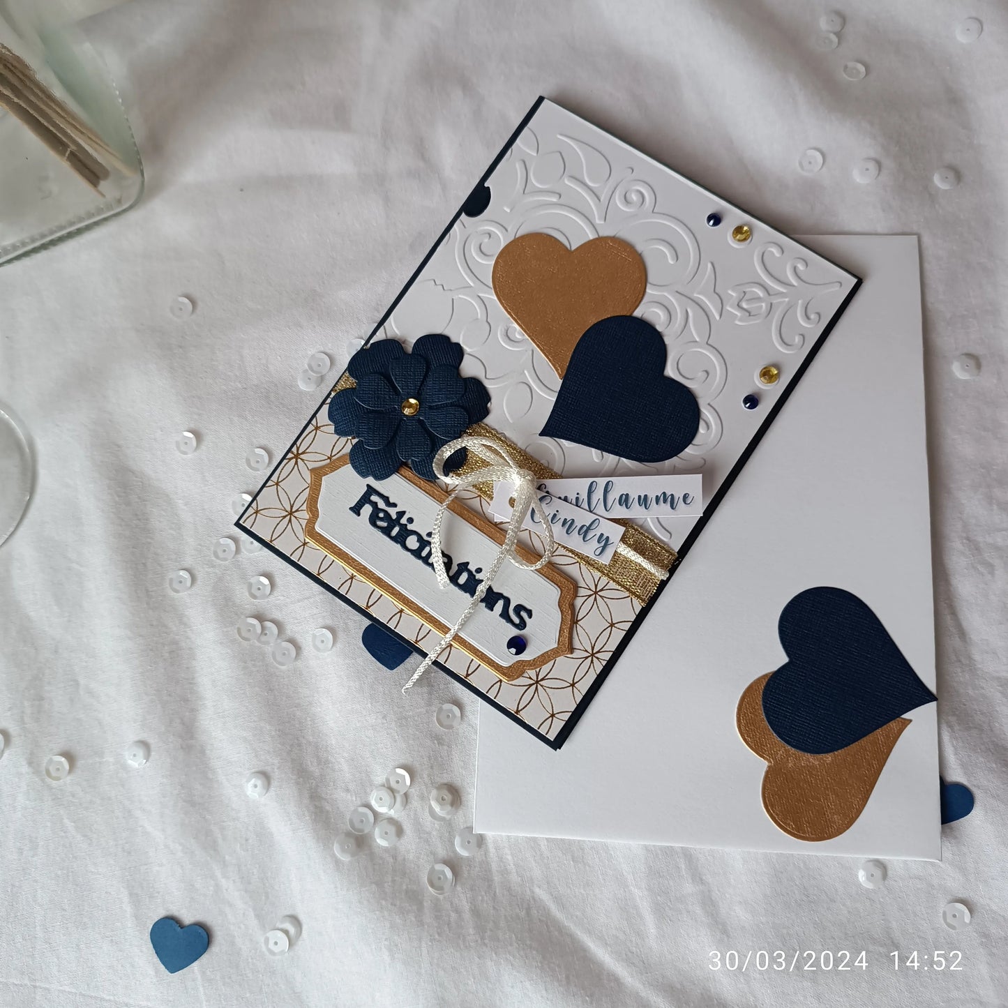 Carte de mariage félicitations - personnalisable - bleu marine et or