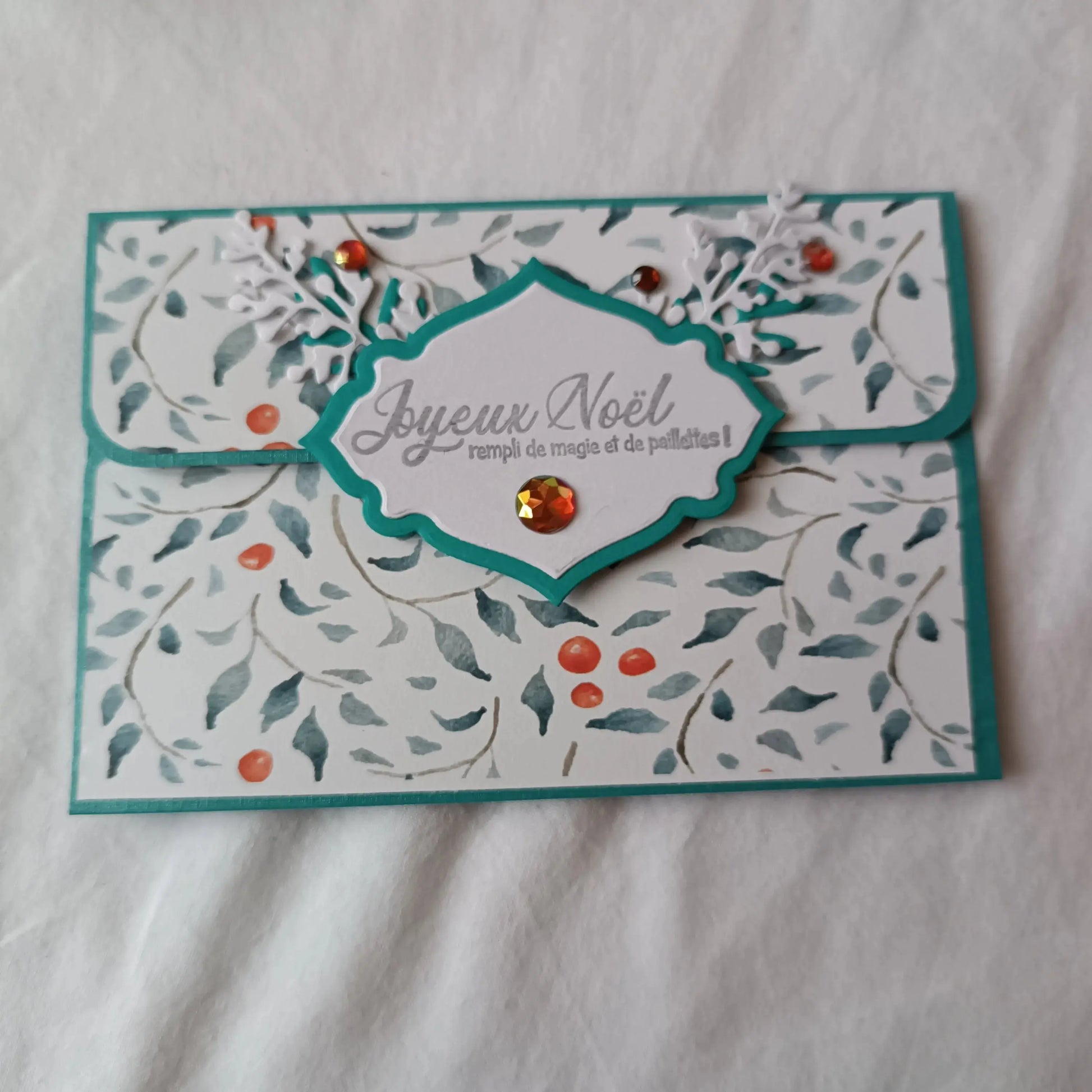 pochette carte-cadeau de noel - carte de voeux 2024 - idée cadeau noël - noël 2024 - cadeau noël 2024 - carte de noël -pochette carte-cadeau de noël vert émeraude de L’Atelier de Lili la souris