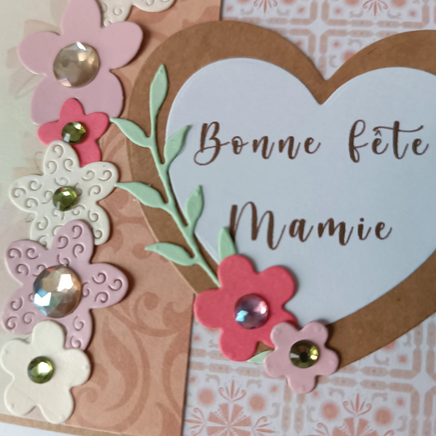 Carte Cœur Fleuri Abricot et Rose, vue d'ensemble