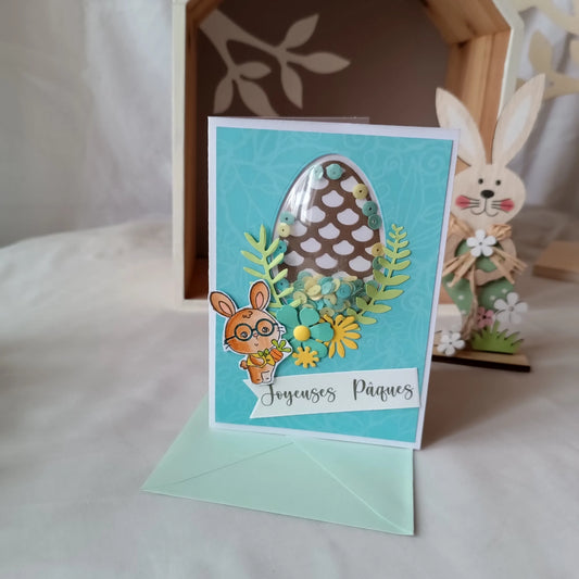 carte Joyeuses Pâques fait main de L’Atelier de Lili la souris, carte Joyeuses Pâques , carte de Pâques fait main, carte de Pâques artisanale, carte Pâques enfant, carte lapin de Pâques, carte de vœux Pâques, carte Pâques scrapbooking, carte Pâques originale, carte Pâques artisanale , carte Pâques avec lapin, carte Joyeuses Pâques fait main artisanale, carte de Pâques scrapbooking, carte de Pâques avec œuf à secouer, carte Pâques enfant fait main, carte Pâques originale enfant, carte de Pâques lapin mignon,