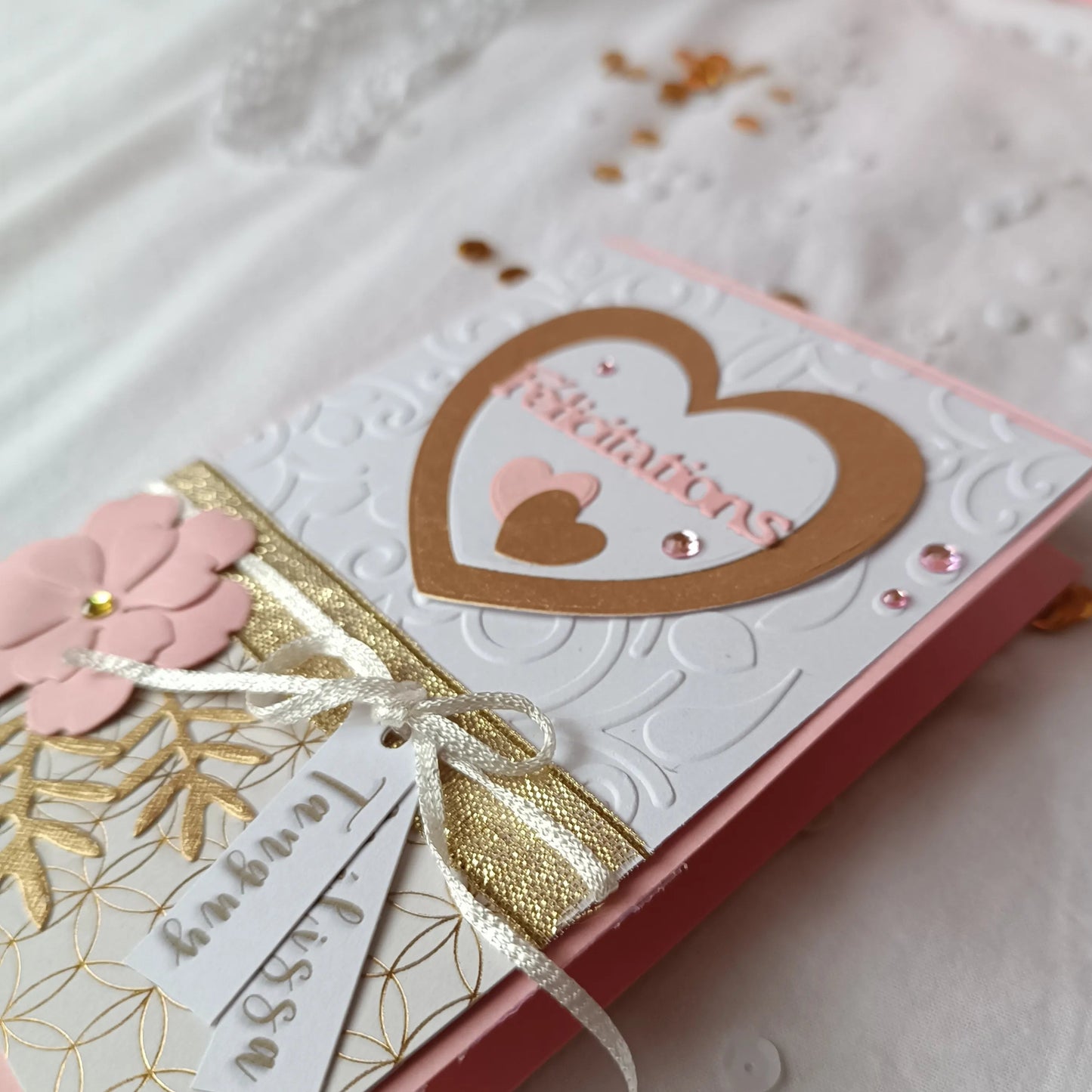 Carte de mariage félicitations - personnalisée - rose et or