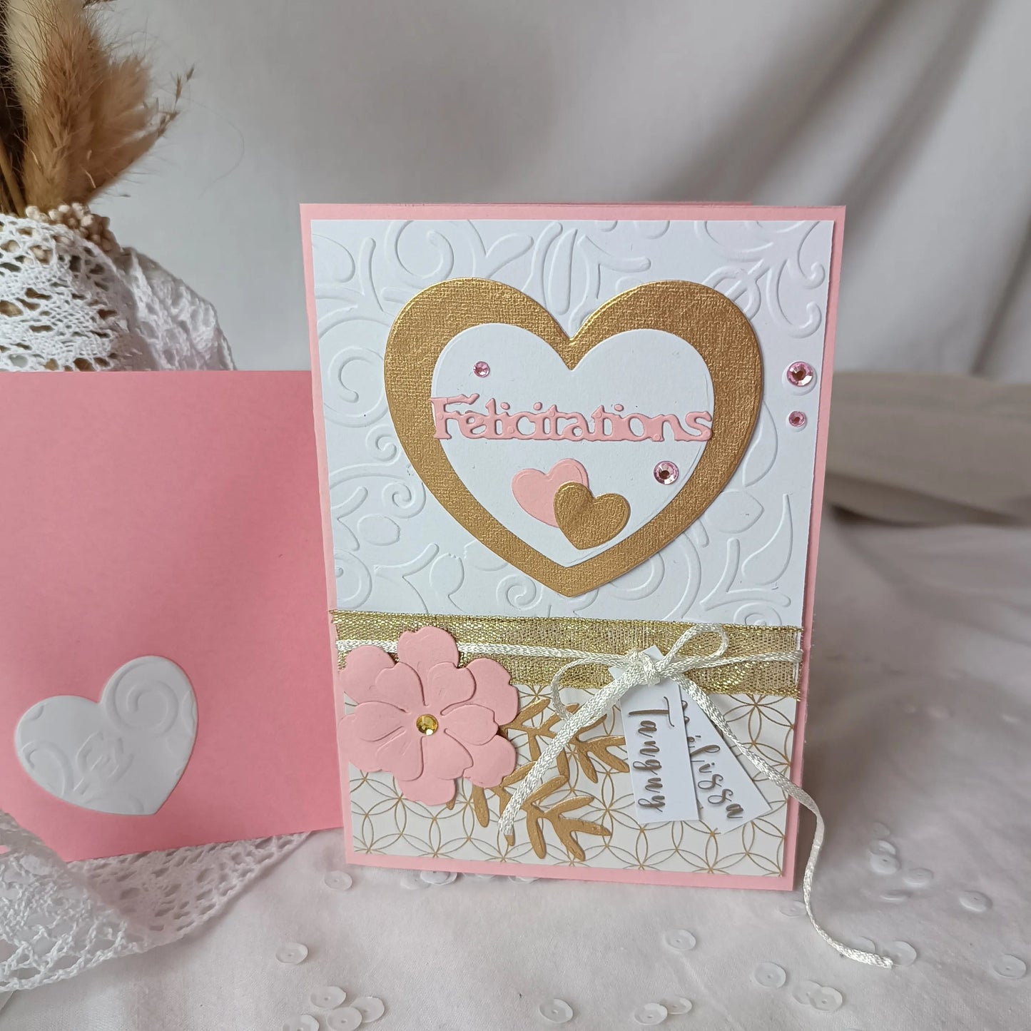 Carte de mariage félicitations - personnalisée - rose et or