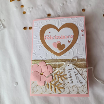 Carte de mariage félicitations - personnalisée - rose et or