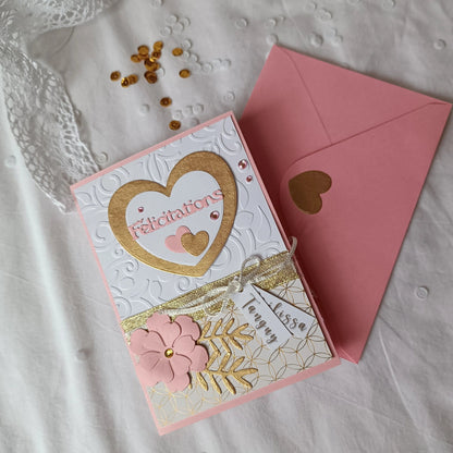 Carte de mariage félicitations - personnalisée - rose et or
