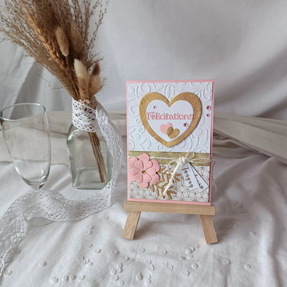 Carte de mariage félicitations - personnalisée - rose et or