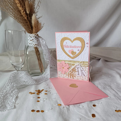 Carte de mariage félicitations - personnalisée - rose et or