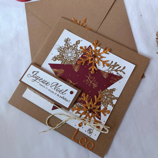 Carte de Noël bordeaux, autre angle de la création artisanale