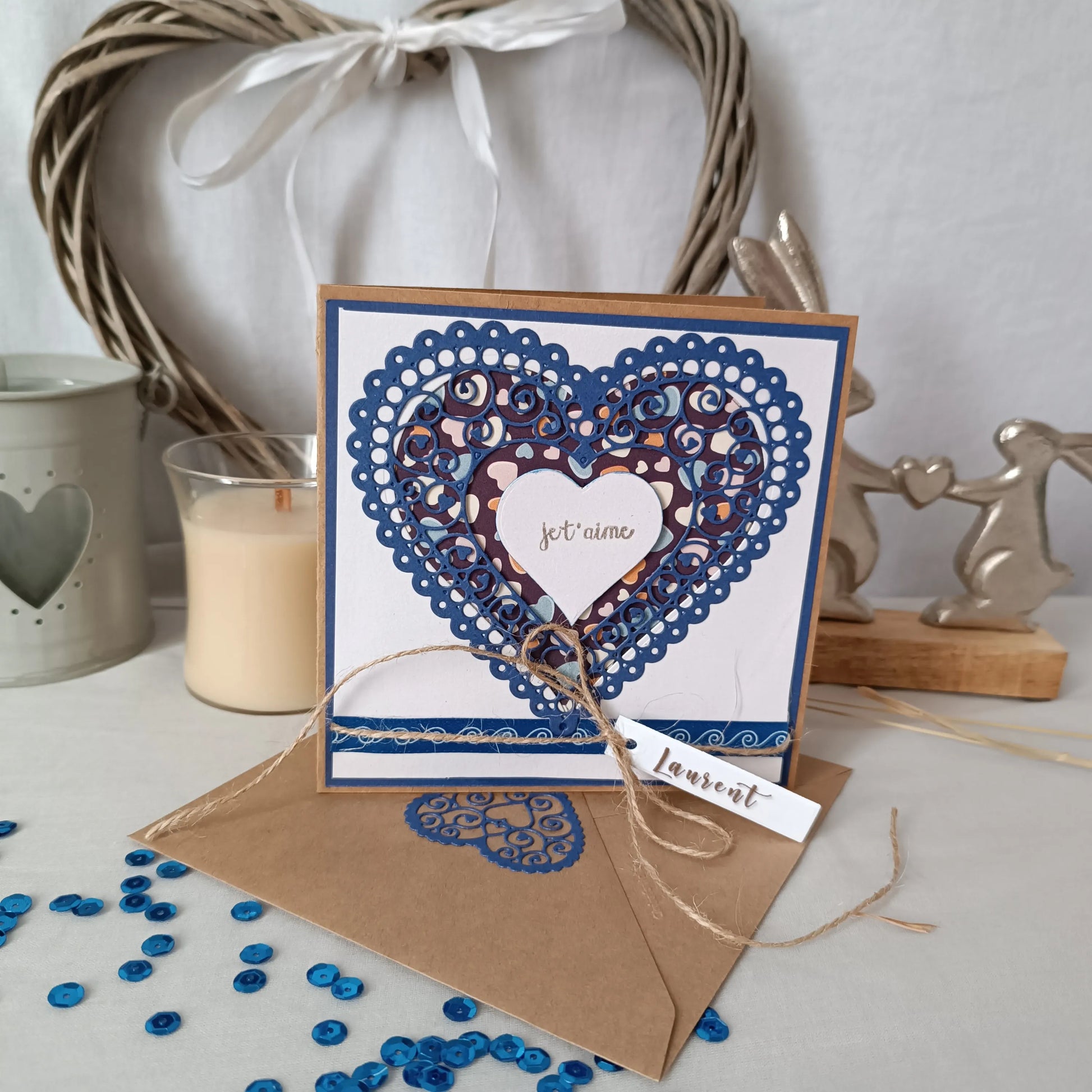 Carte de Saint-Valentin bleue À Cœur ouvert de L'Atelier de Lili la souris, vue principale