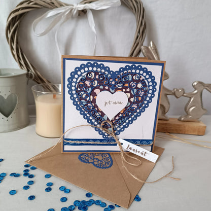 Carte de Saint-Valentin bleue À Cœur ouvert de L'Atelier de Lili la souris, vue principale
