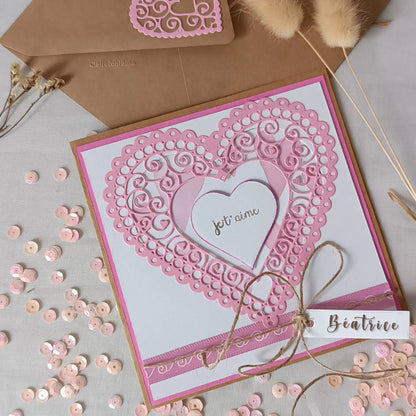 carte de Saint-Valentin artisanale rose- carte de Saint-Valentin faite main - carte Saint-Valentin personnalisée -carte de vœux Saint-Valentin - carte amour artisanale - carte je t’aime artisanale -carte romantique faite main -carte Saint-Valentin originale - carte Saint-Valentin couple - carte de Saint-Valentin artisanale personnalisée - carte Saint-Valentin cœur rose - carte Saint-Valentin scrapbooking - carte de Saint-Valentin avec prénom - carte faite main pour la Saint-Valentin - carte artisanale pour 