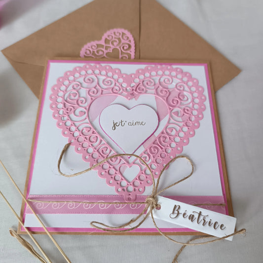 carte de Saint-Valentin artisanale rose- carte de Saint-Valentin faite main - carte Saint-Valentin personnalisée -carte de vœux Saint-Valentin - carte amour artisanale - carte je t’aime artisanale -carte romantique faite main -carte Saint-Valentin originale - carte Saint-Valentin couple - carte de Saint-Valentin artisanale personnalisée - carte Saint-Valentin cœur rose - carte Saint-Valentin scrapbooking - carte de Saint-Valentin avec prénom - carte faite main pour la Saint-Valentin - carte artisanale pour 