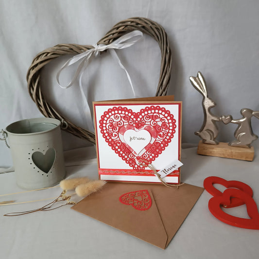 carte de Saint-Valentin artisanale rouge - carte de Saint-Valentin faite main - carte Saint-Valentin personnalisée -carte de vœux Saint-Valentin - carte amour artisanale - carte je t’aime artisanale -carte romantique faite main -carte Saint-Valentin originale - carte Saint-Valentin couple - carte de Saint-Valentin artisanale personnalisée - carte Saint-Valentin cœur rose - carte Saint-Valentin scrapbooking - carte de Saint-Valentin avec prénom - carte faite main pour la Saint-Valentin - carte artisanale pou